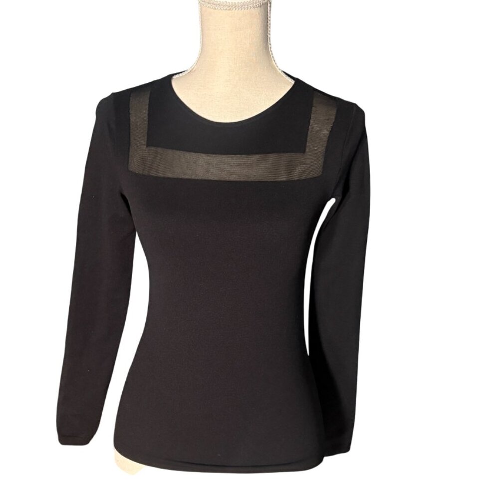 Wolford black mesh detail long sleeve top S small shirt square neck